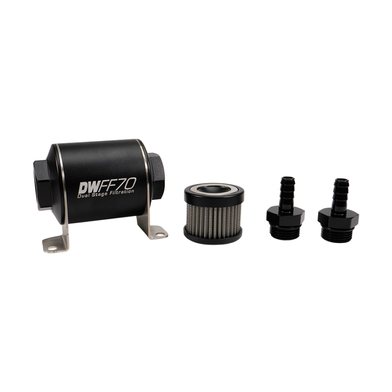 DeatschWerks Stainless Steel 3/8in 10 Micron Universal Inline Fuel Filter Housing Kit (70mm) - 8-03-070-010K-38