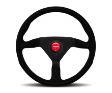 Load image into Gallery viewer, Momo Montecarlo Alcantara Steering Wheel 350 mm - Black/Red Stitch/Black Spokes - MCL35AL3B