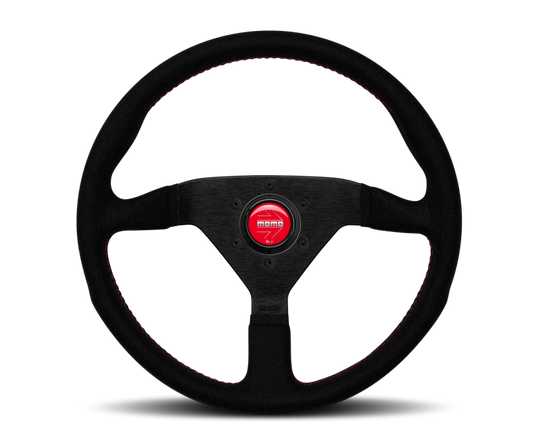 Momo Montecarlo Alcantara Steering Wheel 350 mm - Black/Red Stitch/Black Spokes - MCL35AL3B