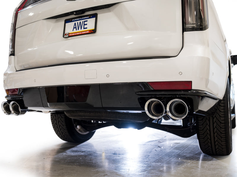 AWE Tuning 2021+ Cadillac Escalade 6.2L 0FG Dual Exit Exhaust System w/ 5in Chrome Silver Tips - 3015-42321