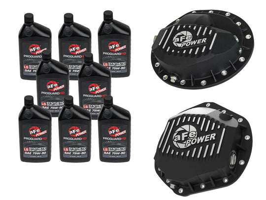 aFe Power Front/Rear Diff Cover Kit w/ Oil 03-13 Dodge L6 Trucks (AAM 9.25-14 & AAM 11.5-14) - 46-7700AB