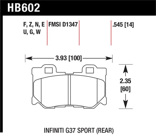 Hawk 10-11 Infiniti FX50 / 09-10 G37 / 09-10 Nissan 370Z DTC-60 Race Rear Brake Pads - HB602G.545