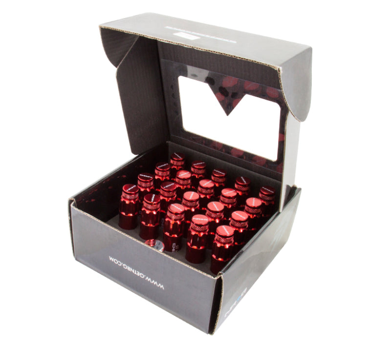 NRG 700 Series M12 X 1.5 Steel Lug Nut w/Dust Cap Cover Set 21 Pc w/Locks & Lock Socket - Red - LN-LS700RD-21