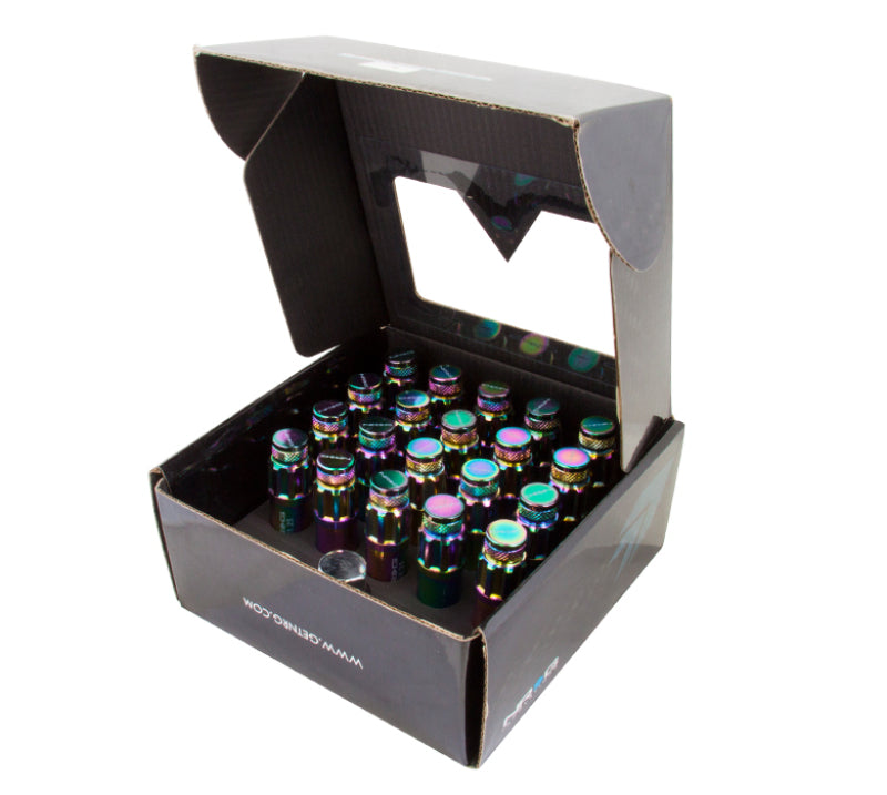 NRG 700 Series M12 X 1.25 Steel Lug Nut w/Dust Cap Cover Set 21 Pc w/Locks & Lock Socket - Neochrome - LN-LS710MC-21