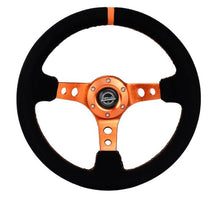 Load image into Gallery viewer, NRG Reinforced Steering Wheel (350mm/ 3in. Deep) Black Suede/ Orange Center Mark/ Orange Stitching - RST-006S-OR