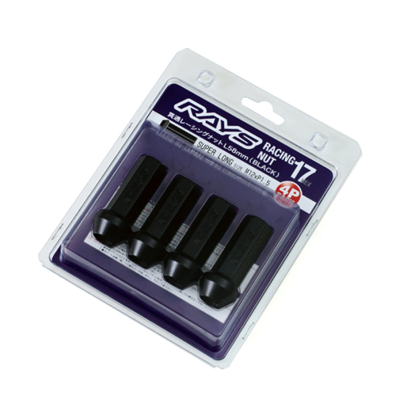 Rays 17 Hex Racing Nut Set L58 Super Long Type 12x1.25 - Black Chromate (4 Pieces) - W17RN12125BL58
