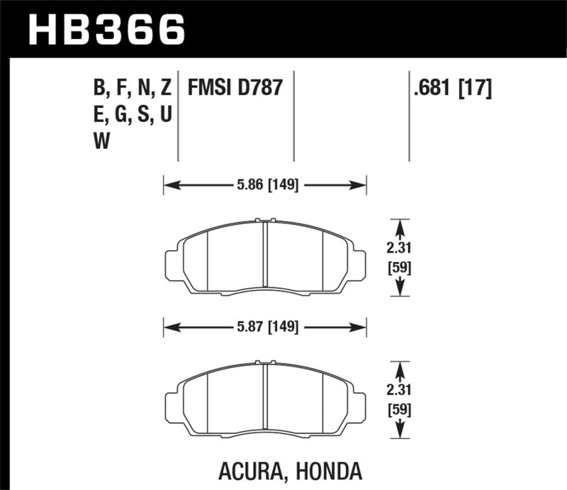 Hawk 04-10 Acura TSX / 99-08 TL / 01-03 CL / 03-10 Honda Accord EX DTC-60 Race Front Brake Pads - HB366G.681