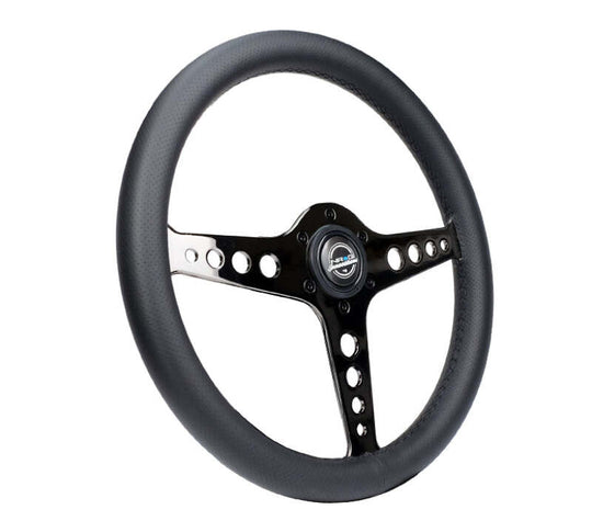 NRG Light Weight Gaming Steering Wheel - Driftz 350mm 3 Black Chrome Spokes Perforated Leather - ST-034BC-PR