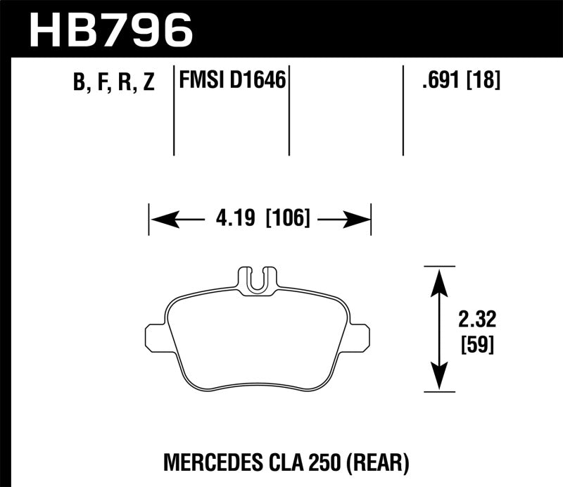 Hawk 14-17 Mercedes-Benz CLA 250 HPS 5.0 Rear Brake Pads - HB796B.691
