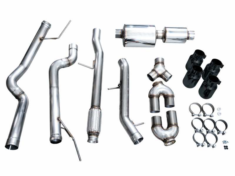 AWE Tuning 2021+ GMC Suburban/Yukon XL 5.3L 0FG Split Rear Exit Catback - Quad Diamond Blk Tips - 3015-43007