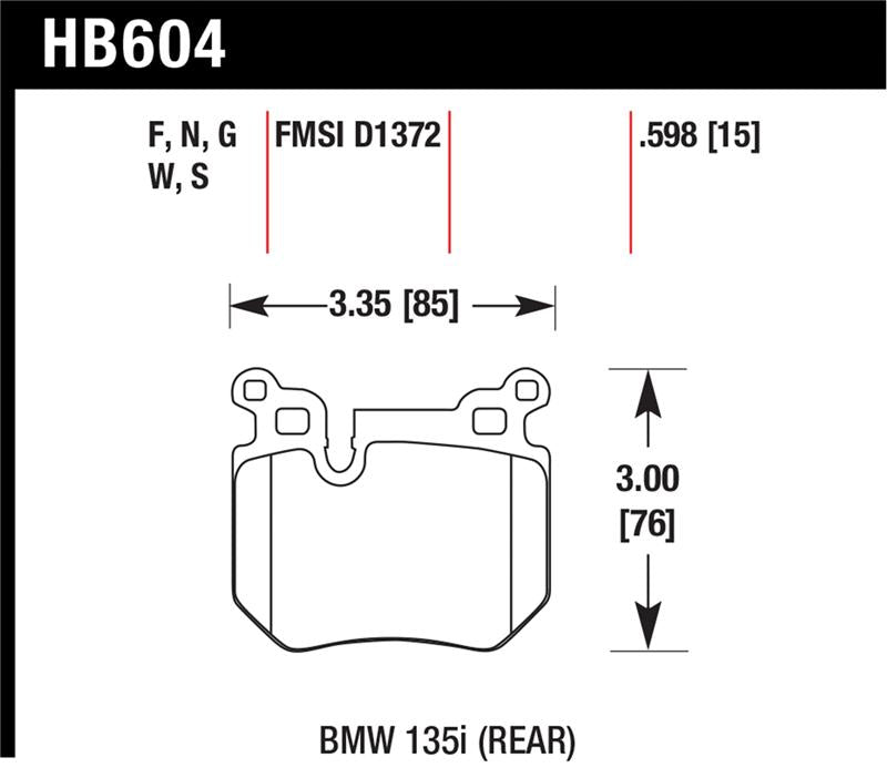 Hawk BMW 135i HPS Street Rear Brake Pads - HB604F.598