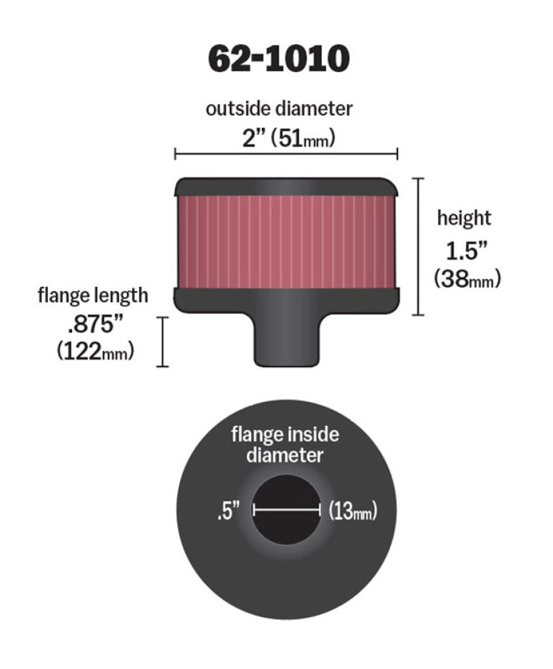 K&N Steel Base Crankcase Vent Filter .5in Vent OD x 2in OD x 1.5in Height - 62-1010