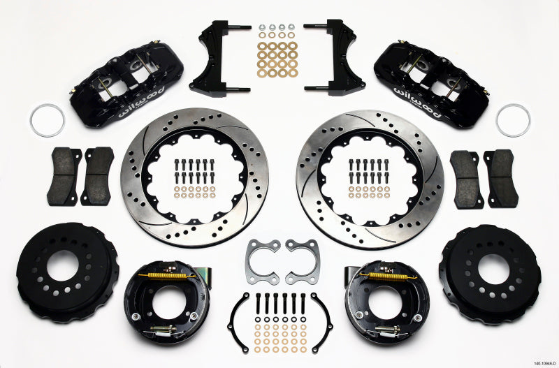 Wilwood AERO4 Rear P-Brake Kit 14.00in Drilled Small Ford 2.66in Offset - 140-10946-D