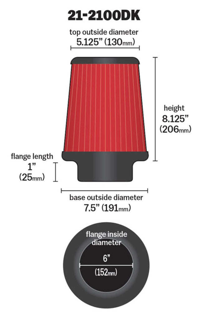 AEM 6 in DRY Flow Short Neck 9 in Element Filter - 21-2100DK