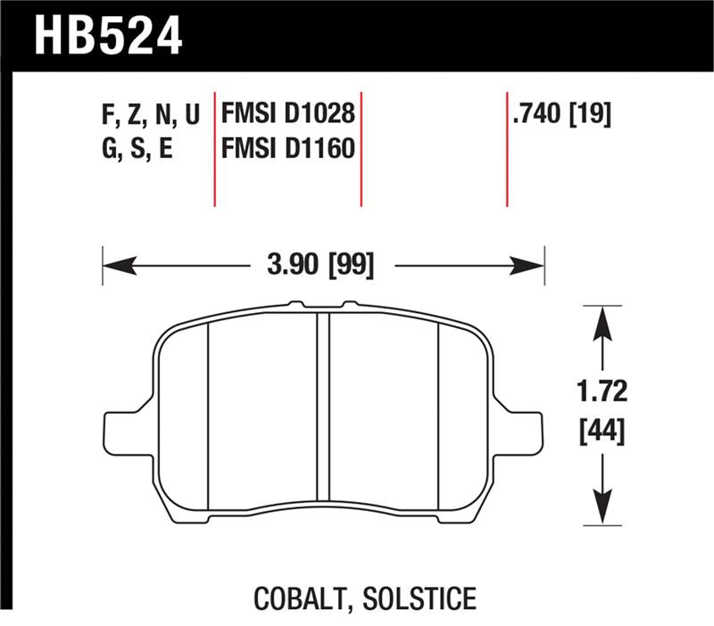 Hawk 05-07 Cobalt SS / 08-09 HHR / 04+ Malibu / 07A+ G5 GT / 06+ G6 / HPS Street Front Brake Pads - HB524F.740
