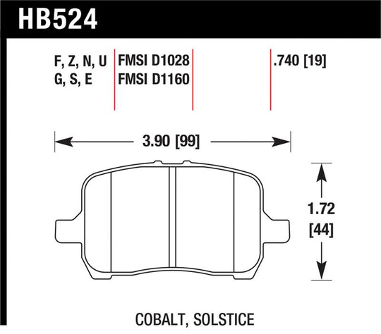 Hawk 05-07 Cobalt SS / 08-09 HHR / 04+ Malibu / 07A+ G5 GT / 06+ G6 / HPS Street Front Brake Pads - HB524F.740