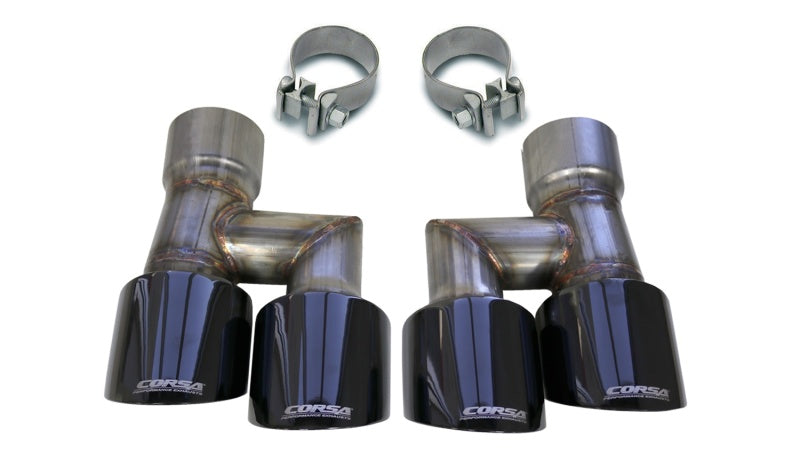 Corsa 2018-2023 Ford Mustang Eco 2.3L Twin 4in Black PVD Pro-Series Tip Kit (Clamps Included) - 21038BLK