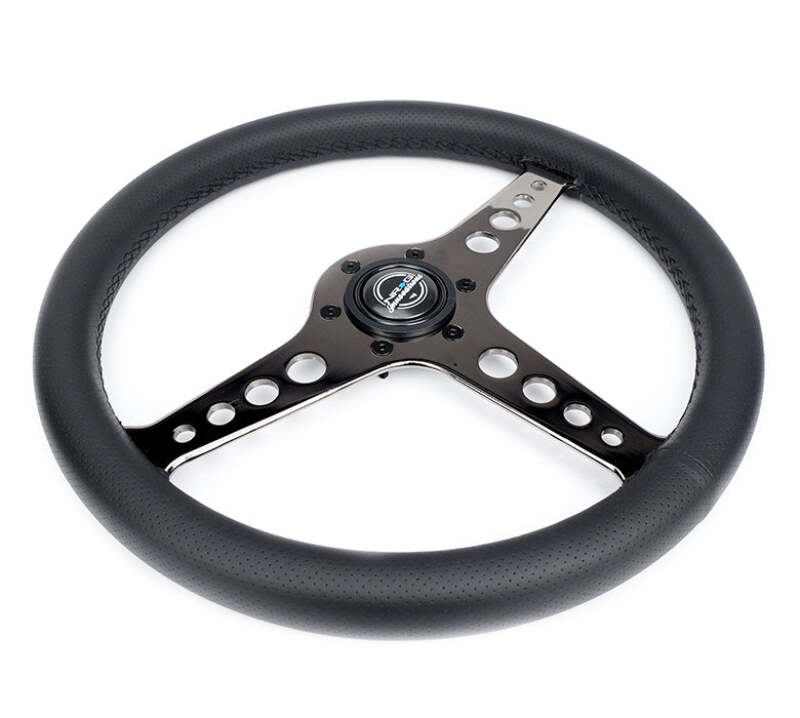 NRG Light Weight Gaming Steering Wheel - Driftz 350mm 3 Black Chrome Spokes Perforated Leather - ST-034BC-PR