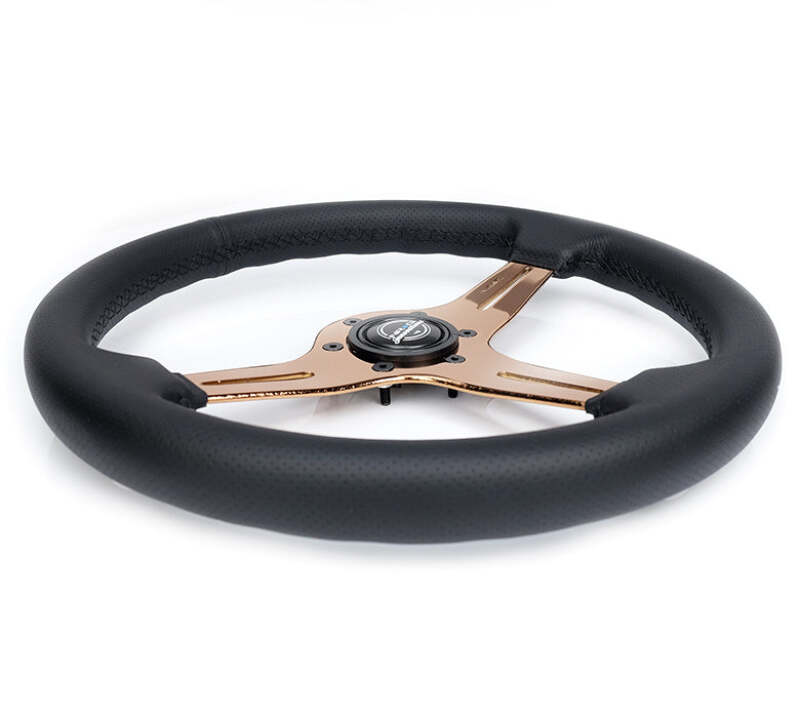 NRG Light Weight Gaming Steering Wheel - Blitz 350mm 3 Rose Gold Spokes Slits - Leather - No Dish - ST-018RG-PR