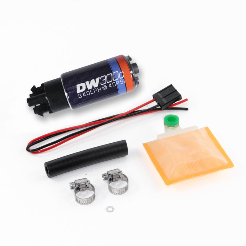 DeatschWerks 340lph DW300C Compact Fuel Pump w/ Universal Install Kit (w/ Mounting Clips) - 9-309-1000