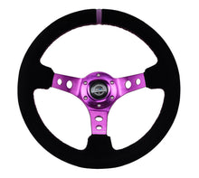 Load image into Gallery viewer, NRG Reinforced Steering Wheel (350mm / 3in. Deep) Black Suede w/Purple Center &amp; Purple Stitching - RST-006S-PP