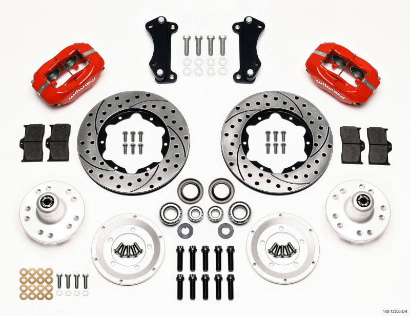 Wilwood Forged Dynalite Front Kit 11.00in Drill-Red Heidts Tri -5 2 inch Drop Spindle - 140-12305-DR