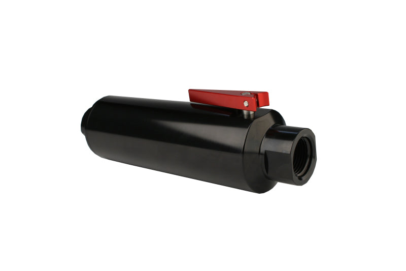 Aeromotive In-Line AN-12 Filter w/Shutoff Valve 100 Micron SS Element - Black Anodize Finish - 12332