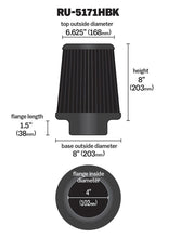 Load image into Gallery viewer, K&amp;N Universal Rubber Filter-Round Tapered 4in Flange ID x 8in Base OD x 6.625in Top OD x 8in H - RU-5171HBK