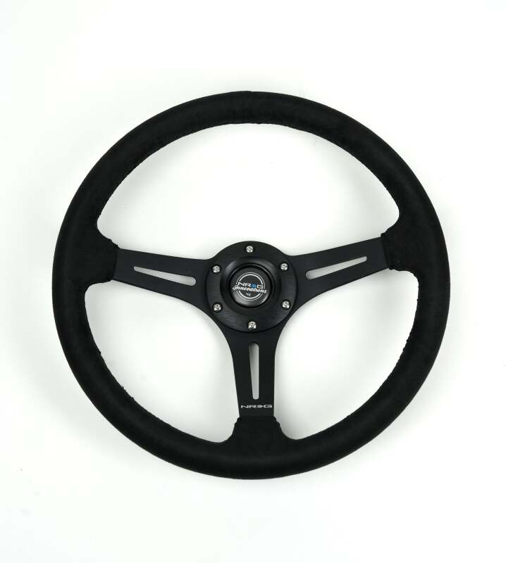 NRG Reinforced Micro Suede Racing Steering Wheel 350mm / 2.5in Deep / 4mm Matte Black Spoke - RST-030SA
