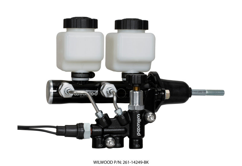 Wilwood Tandem Remote M/C Kit w L/H Bracket & Prop Valve - 7/8in Bore Black-W/Pushrod - 261-14249-BK