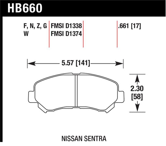 Hawk 09-10 Nissan Maxima / 08-10 Rogue / 07-09 Sentra SE-R / 10  Sentra SE-R M/T HPS Street Front Br - HB660F.661