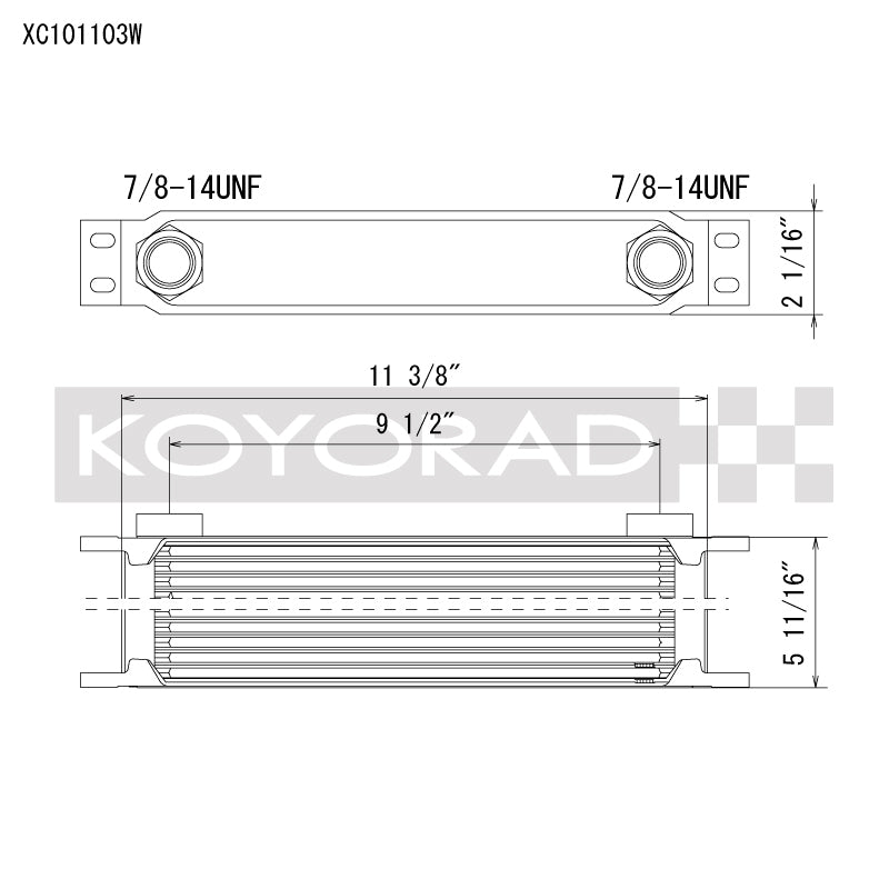 Koyo 10 Row Oil Cooler 11.25in x 3in x 2in (AN-10 ORB provisions) - XC101103W