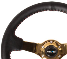 Load image into Gallery viewer, NRG Reinforced Steering Wheel (350mm / 3in. Deep) Blk Leather/Red BBall Stitch w/4mm Gold Spokes - RST-036GD