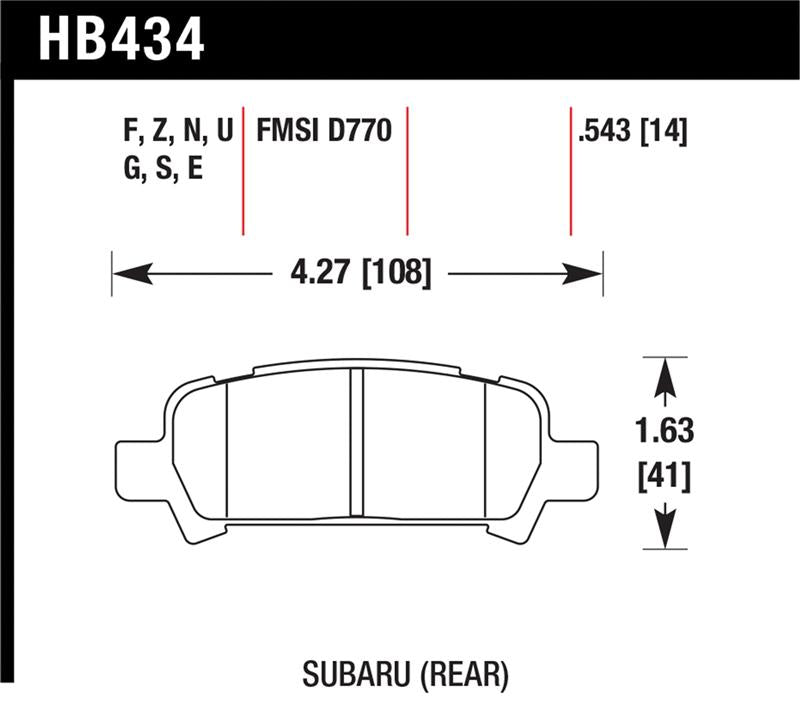 Hawk 02-03 WRX / 05-08 LGT D770 HP+ Street Rear Brake Pads - HB434N.543