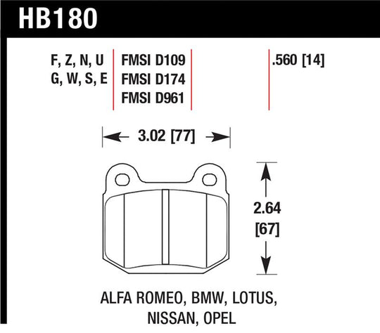 Hawk 03-06 Evo / 04-09 STi / 03-07 350z Track HT-10 Rear Pads - HB180S.560