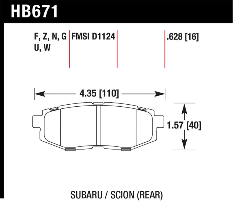 Hawk 13 Scion FR-S / 13 Subaru BRZ/10-12 Legacy 2.5 GT/3.6R DTC-60 Race Rear Brake Pads - HB671G.628