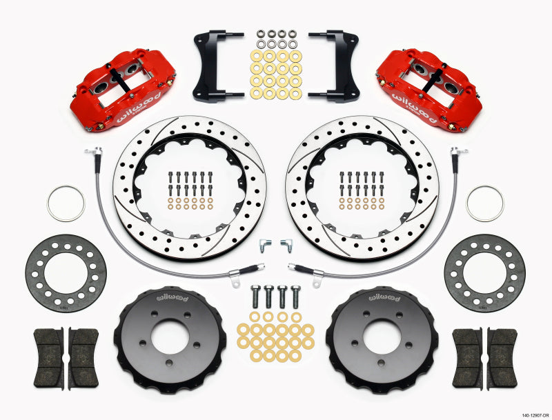 Wilwood Narrow Superlite 6R Front Hat Kit 12.88in Drill Red 2005-Up Mazda Miata w/ Lines - 140-12907-DR