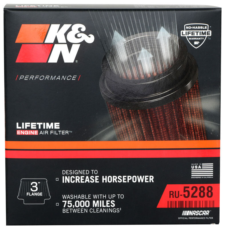 K&N Universal Round Clamp-On Air Filter 3in Flange ID x 6in Base OD x 4.625in Top OD x 3in Height - RU-5288