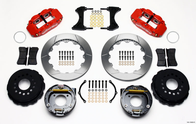 Wilwood Narrow Superlite 4R Rear P-Brk Kit 12.88in Red Chevy 12 Bolt w/ C-Clips Staggered mt - 140-10908-R