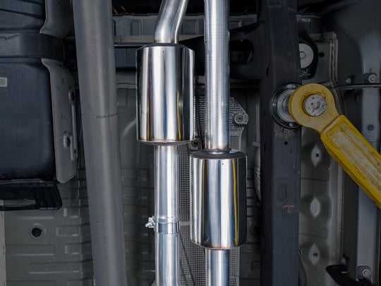 AWE Tuning 4th Gen GM 1500 6.2L 0FG Cat-Back Split Rear Exit (w/ Bumper Cutouts) - Quad Chrome Tips - 3015-42203
