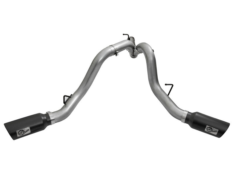 aFe LARGE Bore HD 4in Dual DPF-Back SS Exhaust w/Black Tip 16-17 GM Diesel Truck V8-6.6L (td) LML - 49-44080-B