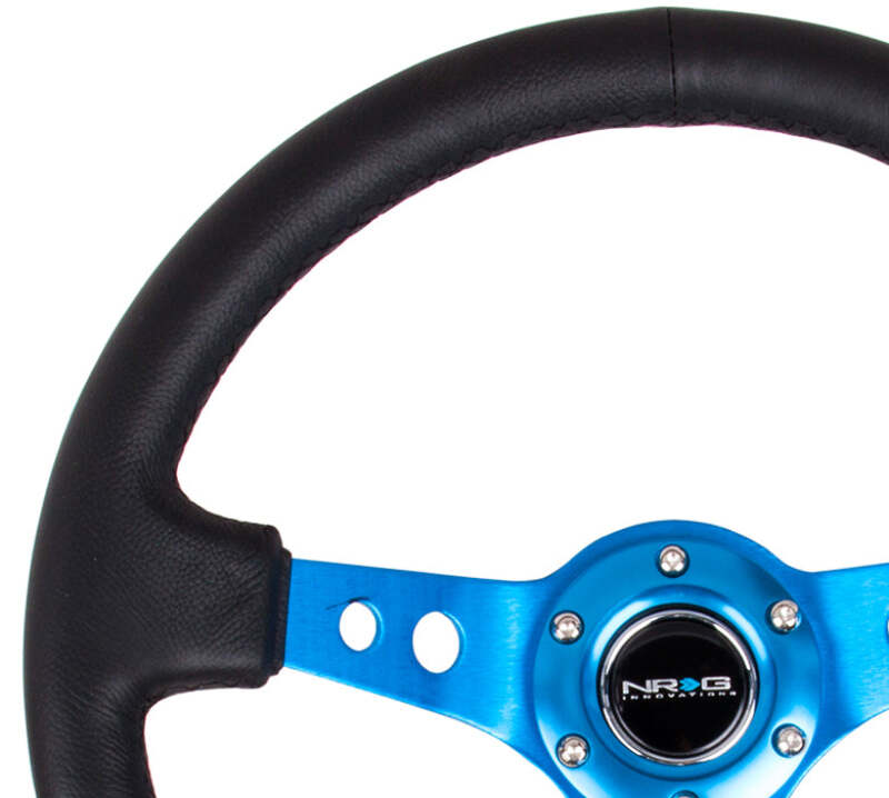NRG Reinforced Steering Wheel (350mm/3in. Deep) White Leather w/Blk Spoke/Round Holes/White Stripes - RST-006BK-WT-B