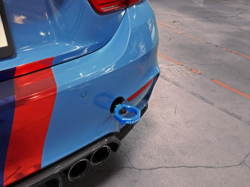 aFe Control Rear Tow Hook Blue BMW F-Chassis 2/3/4/M - 450-502002-L