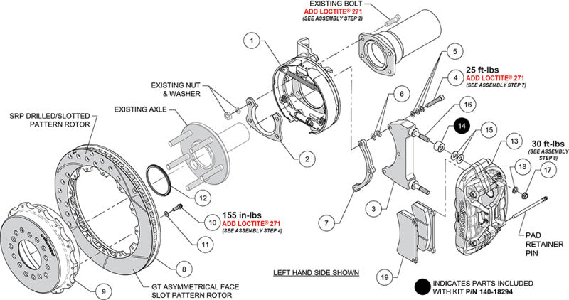 Wilwood kit rear XRS4R big ford new style 2.50 offset 14.00 rotor GT red - 140-18294-R