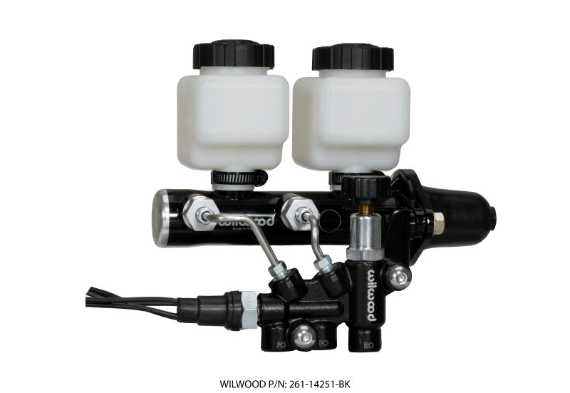 Wilwood Tandem Remote M/C Kit w L/H Bracket & Prop Valve - 1in Bore Black - 261-14251-BK