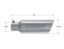 Load image into Gallery viewer, MBRP Universal Tip 6in OD Rolled End 4in Inlet 18in Length T304 - T5130