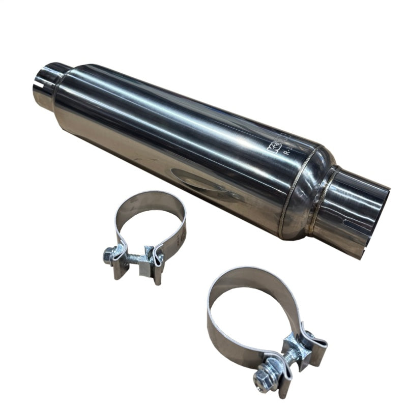Kooks 3in. Round Clamp In Muffler 14in. Long Polished Stainless Steel - R300-14-CI