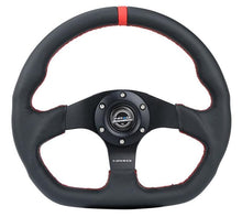 Load image into Gallery viewer, NRG Reinforced Steering Wheel (320mm) Sport Leather Flat Bottom w/ Red Center Mark/ Red Stitching - RST-024MB-R-RD