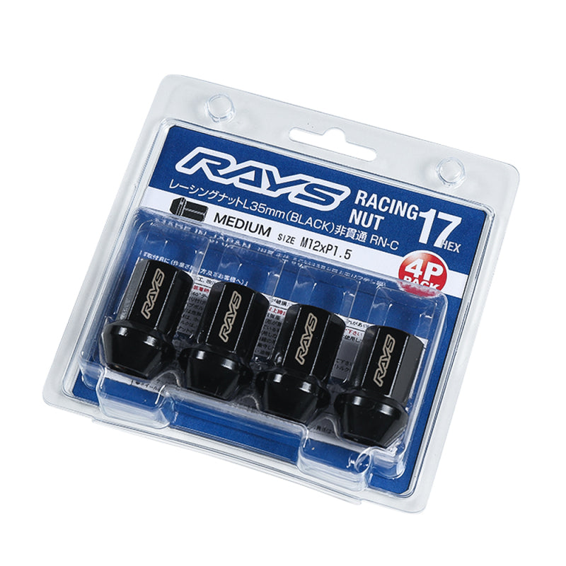 Rays 17 Hex Racing Nut L35 12x1.25 (Closed End) - Black (4 Pieces) - W17RN12125BL35C
