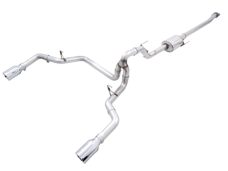 AWE Tuning 0FG 21+ Ford F150 Dual Split Rear Exhaust - 5in Chrome Silver Tips - 3015-32105